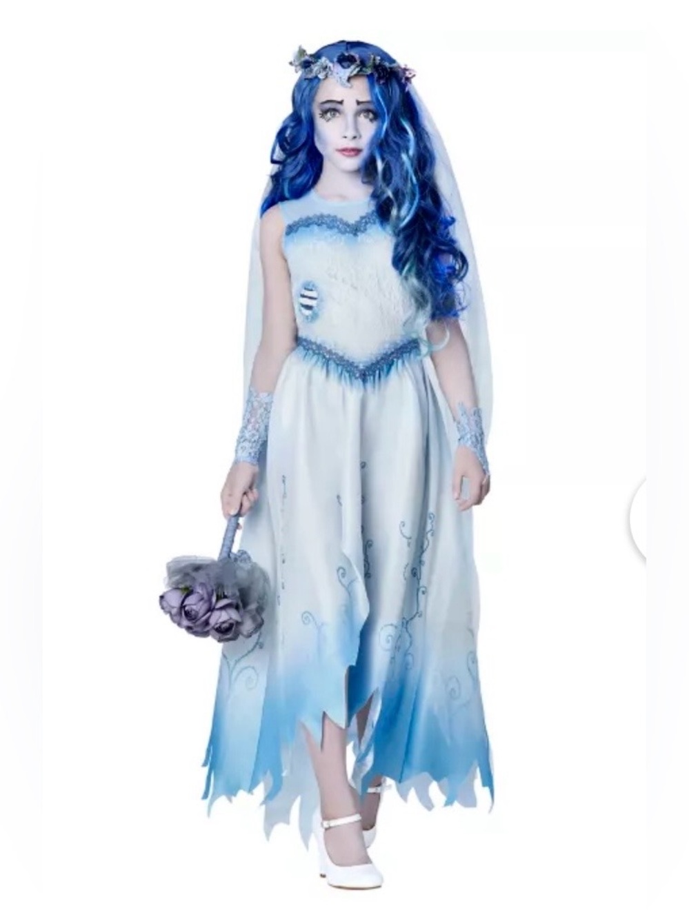 Corpse Bride Girls Costume Size M 8-10 Dress, Wig, Headband With Veil, Glovettes
